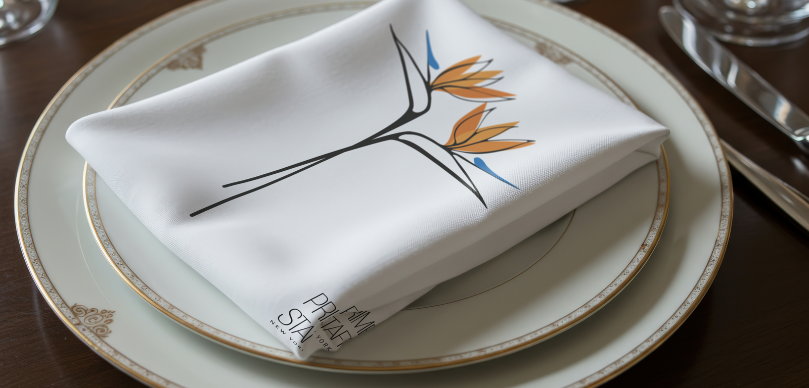 Elegant Fabric Napkin Mockup on Dish